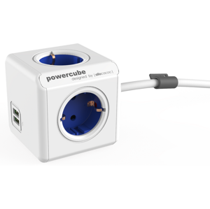 PowerCube Extended Bílá-Modrá 150 cm Schuko-USB