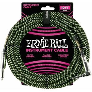 Ernie Ball P06077-EB Černá-Zelená 3 m Rovný - Lomený