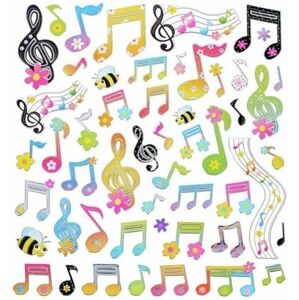 Music Sales Stickers Floral Notes And Clef Nálepka Multi
